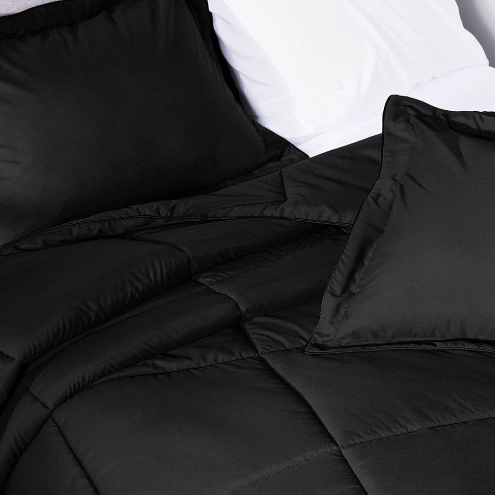PeachSkinSheets Night Sweats: The Original 1500TC Soft Super Full/XL Full Oversized Comforter Set Midnight Black