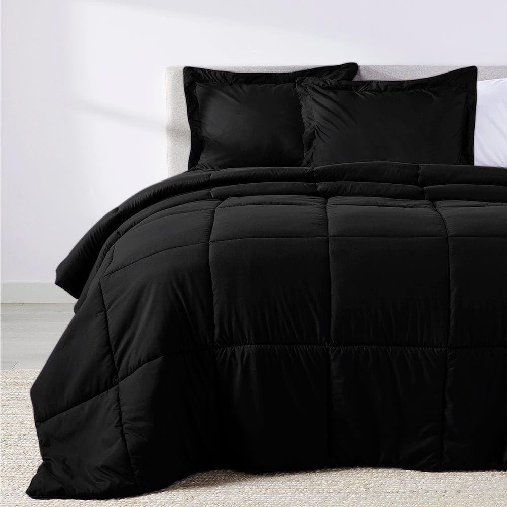 PeachSkinSheets Night Sweats: The Original 1500TC Soft Super Full/XL Full Oversized Comforter Set Midnight Black