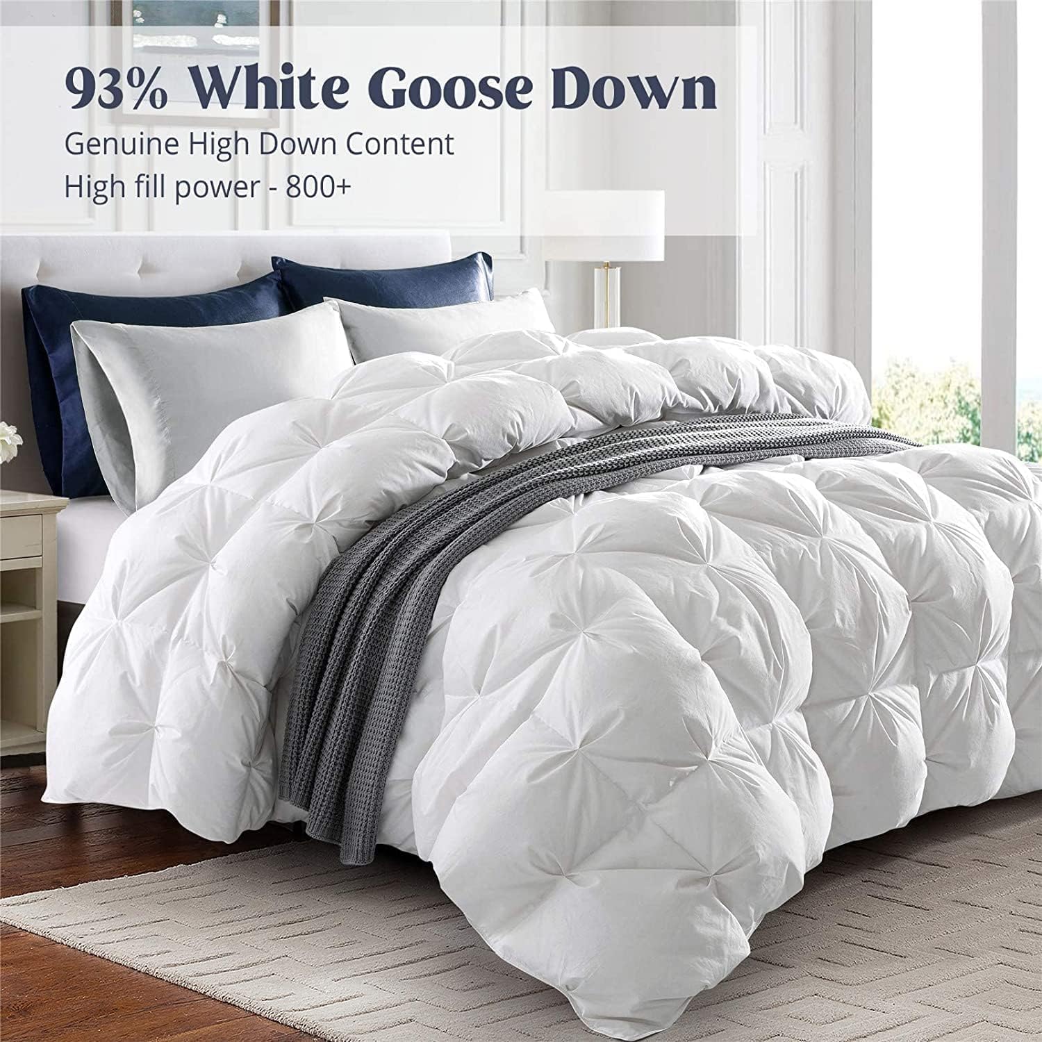 puredown® Goose Down Comforter King Size, 800 Fill Power, 100% Cotton Winter Oversized Down Duvet Insert 700 Thread Count, Heavyweight Cloud Fluffy Pinch Pleat Extra Warmth